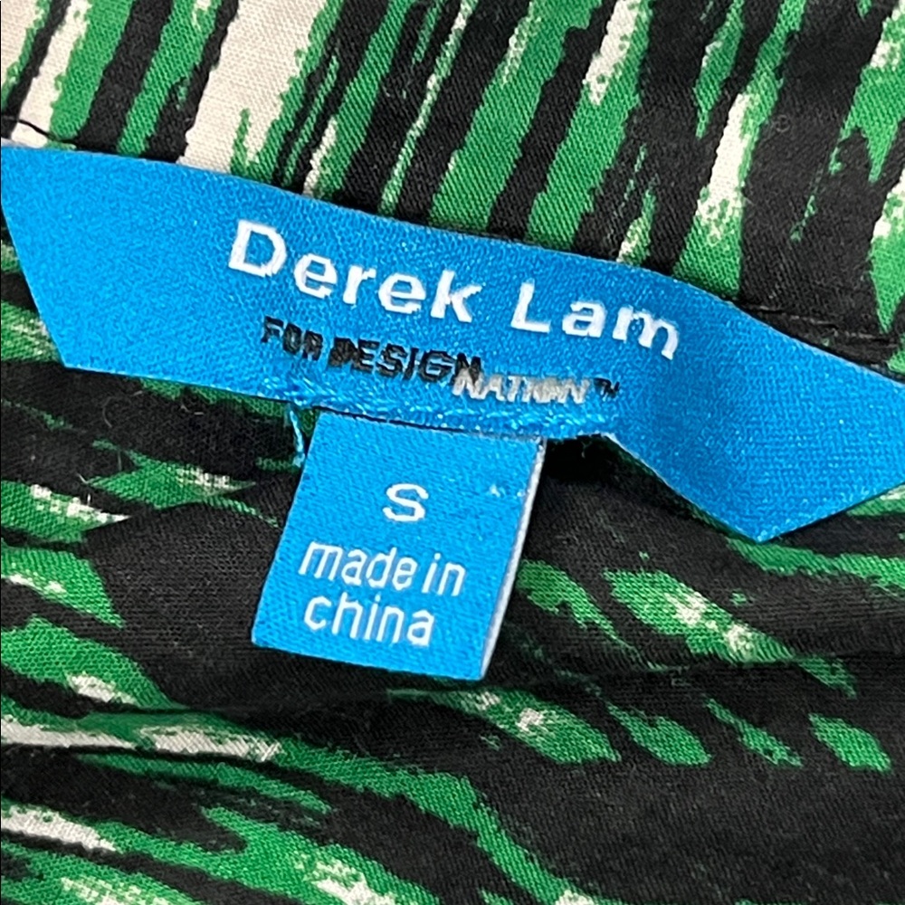 DEREK LAM FOR DESIGN NATION Career Preppy Green Woodgrain Cotton Shirtdress S - Picture 4 of 16